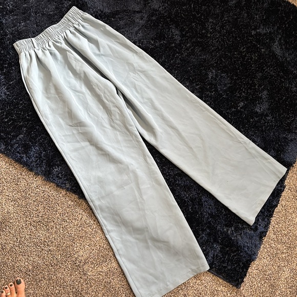 Wide Leg Baby Blue High Waisted Pants - Picture 6 of 7